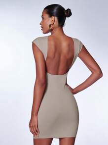 SHEIN BAE Chất rắn Không lưng Váy bodycon - Xám - Xem 1
