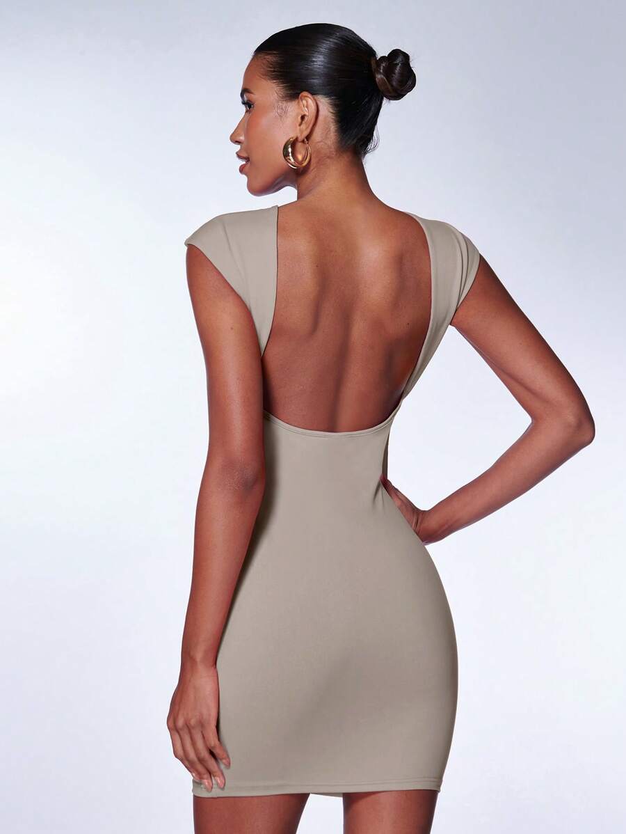 SHEIN BAE Chất rắn Không lưng Váy bodycon - Xám - Xem 1