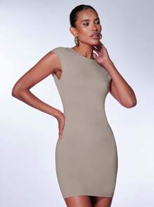 SHEIN BAE Chất rắn Không lưng Váy bodycon - Xám - Xem 4