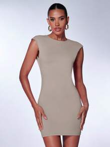 SHEIN BAE Chất rắn Không lưng Váy bodycon - Xám - Xem 5