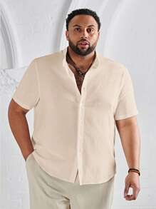 Manfinity VCAY Men Plus Size Casual Solid Button Up Shirt - Apricot - View 1