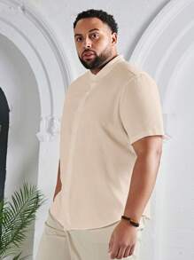 Manfinity VCAY Men Plus Size Casual Solid Button Up Shirt - Apricot - View 3