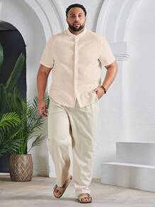 Manfinity VCAY Men Plus Size Casual Solid Button Up Shirt - Apricot - View 4