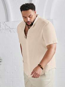 Manfinity VCAY Men Plus Size Casual Solid Button Up Shirt - Apricot - View 5