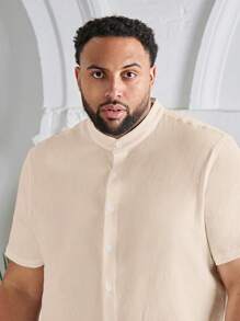 Manfinity VCAY Men Plus Size Casual Solid Button Up Shirt - Apricot - View 6