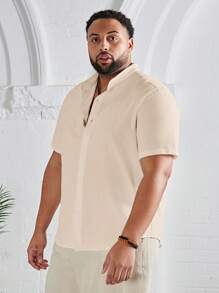 Manfinity VCAY Men Plus Size Casual Solid Button Up Shirt - Apricot - View 7