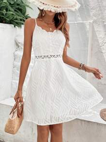 SHEIN Frenchy Chất rắn Ren tương phản Váy Dây - trắng - Xem 3