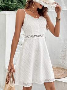 SHEIN Frenchy Chất rắn Ren tương phản Váy Dây - trắng - Xem 4