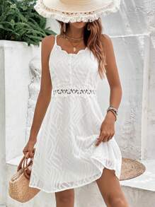 SHEIN Frenchy Chất rắn Ren tương phản Váy Dây - trắng - Xem 5