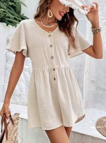 SHEIN Frenchy Mono de manga mariposa con botón delantero - Albaricoque - Ver 3