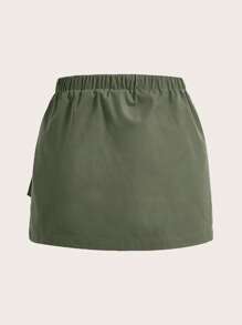 SHEIN EZwear Solid Color Flap Pocket Drawstring Waist Cargo Skirt