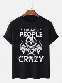 Camiseta gráfica con calavera y eslogan para hombres, para Halloween - Negro - Ver 3
