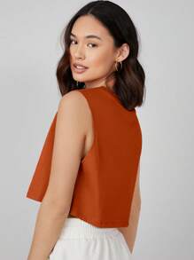 SHEIN BASICS 女士休闲无袖露脐上衣，简约纯色，适合夏季日常通勤 - 鏽棕色 - 查看 2