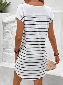 SHEIN Frenchy Vestido de camiseta de manga corta campanada con estampado a rayas