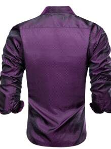 男士提花前排扣襯衫 - 紫色 - 查看 2