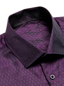 男士提花前排扣襯衫 - 紫色 - 查看 5