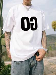 男士字母圖案T恤 - 白色 - 查看 1