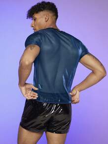 FeverCity 男士素色透視網紗T恤 - 藍色 - 查看 2