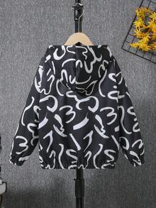 SHEIN Con trai 1 Miếng In Toàn bộ áo có mũ Áo khoác - Đen và trắng - Xem 2