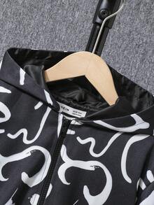 SHEIN Con trai 1 Miếng In Toàn bộ áo có mũ Áo khoác - Đen và trắng - Xem 3