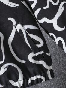 SHEIN Con trai 1 Miếng In Toàn bộ áo có mũ Áo khoác - Đen và trắng - Xem 5