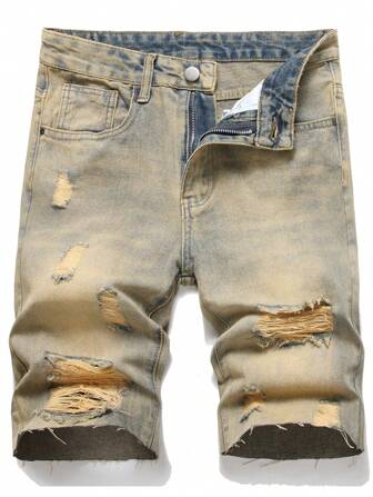 Men Ripped Frayed Denim Shorts
