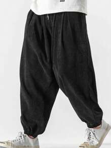 Manfinity EZcore Men Solid Drop Crotch Trousers - Black - View 1