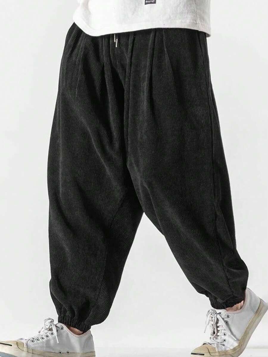 Manfinity EZcore Men Solid Drop Crotch Trousers - Black - View 1