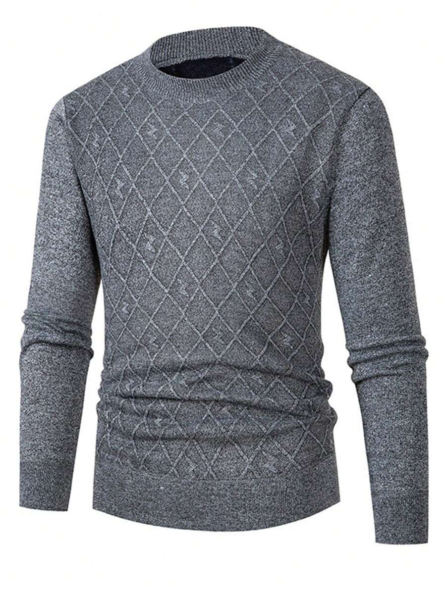 Men Argyle Knit Jumper - Grey - View 1