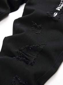 Men's Distressed Faded Slim Fit Jeans - Black - View 3