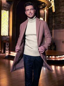 Korean Style Men's Autumn/Winter Vintage Coin Pattern Slim Fit High Neck Sweater, Ribbed Knit Cable Casual Long Sleeve Business Commute Pullover - Beige - View 7