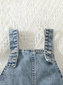 Young Girl Floral Print Denim Overall - Light Wash - View 3