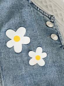 Young Girl Floral Print Denim Overall - Light Wash - View 5