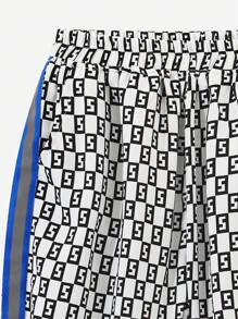 zosee Tween Boy Allover Print Contrast Tape Side Trousers - Black and White - View 3