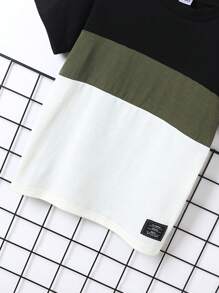 Chico joven Camiseta de color combinado con diseño de parche de letra - Multicolor - Ver 4