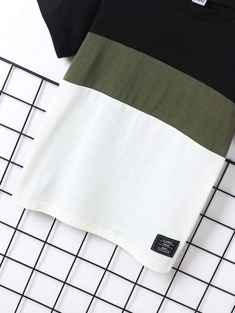 Young Boy Color Block Letter Patched Detail Tee - Multicolor - View 4