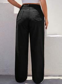 RueChic Plus Size  High Waist Wide Leg Jeans - Black - View 2