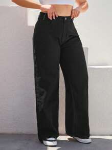 RueChic Plus Size  High Waist Wide Leg Jeans - Black - View 4