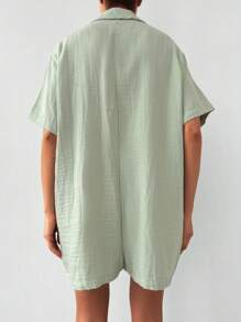 EURMUSE Solid Button Front Shirt Romper - Mint Green - View 2