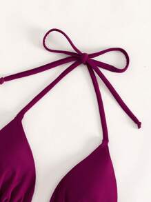 Swim Basics Summer Beach Halter Triangle Bikini Top - Red Violet - View 3