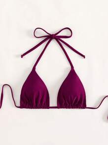 Swim Basics Summer Beach Halter Triangle Bikini Top - Red Violet - View 6