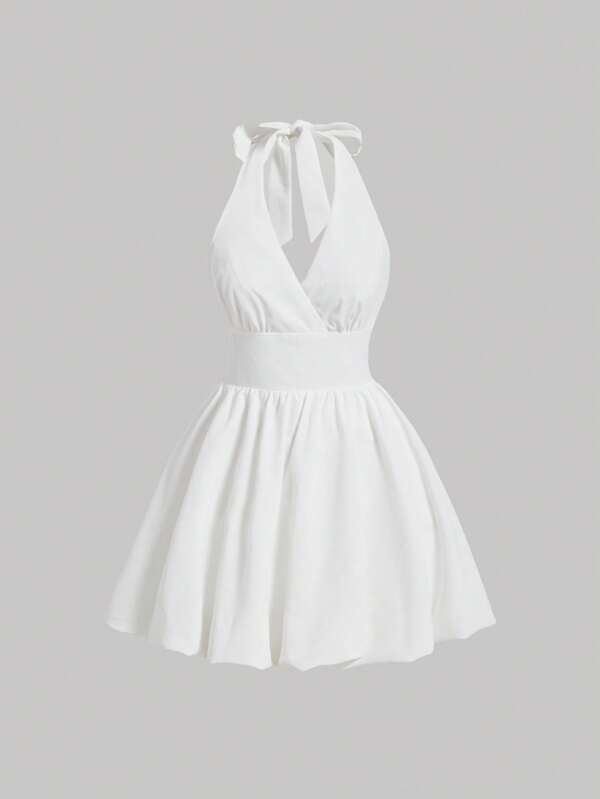 SHEIN X Tarsha Whitmore SHEIN MOD Solid Halter Neck Backless Dress