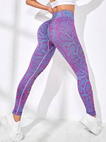 Allover Print Wideband Waist Ripped Sports Leggings