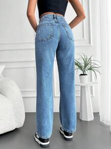 EURMUSE High Waist Straight Leg Jeans - Light Wash - View 2