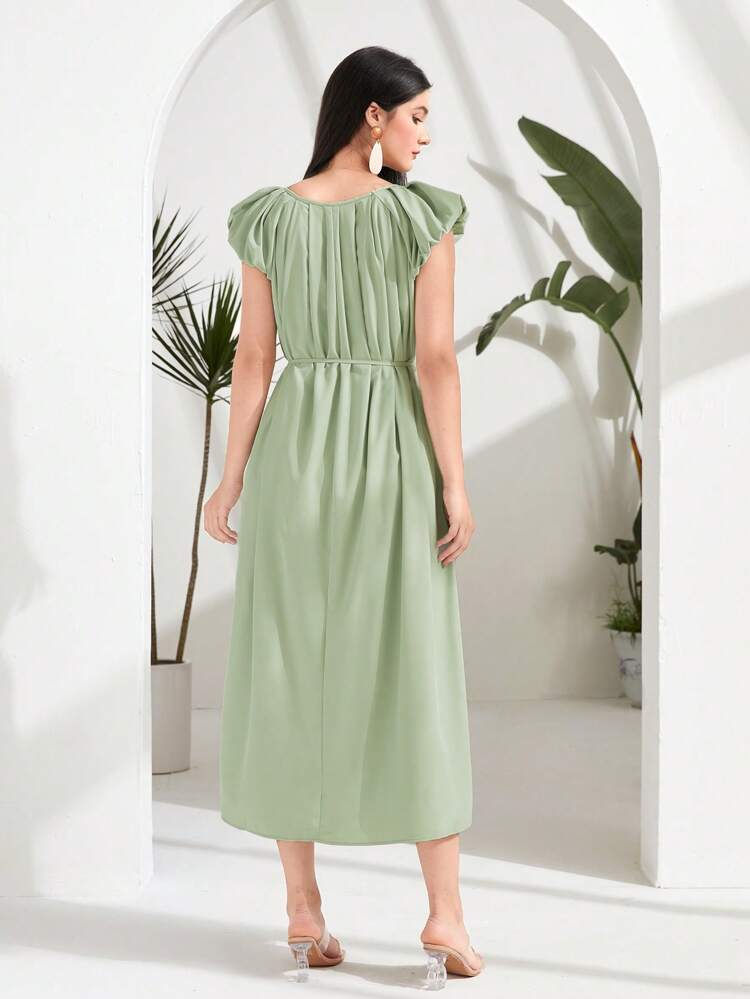 Solid Belted Arabian Dress