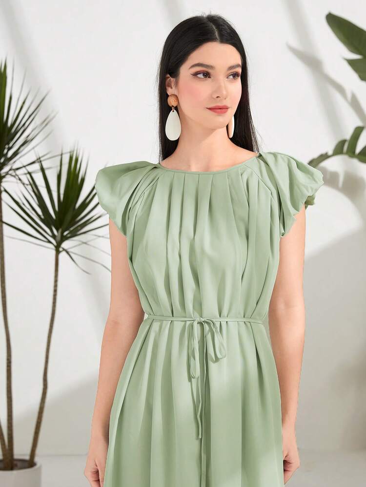 Solid Belted Arabian Dress