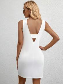 SHEIN Privé Solid Backless Tank Dress - White - View 2