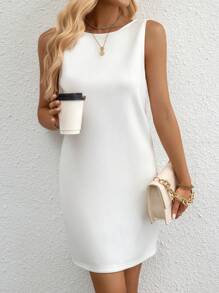 SHEIN Privé Solid Backless Tank Dress - White - View 3