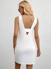 SHEIN Privé Solid Backless Tank Dress - White - View 5
