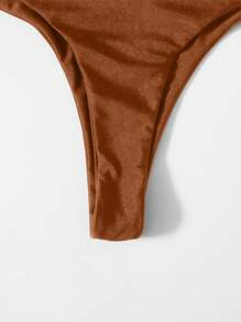 SHEIN Swim Summer Beach Triangle Bra & Thong Bikini Set Bathing Suit - Brown - View 3